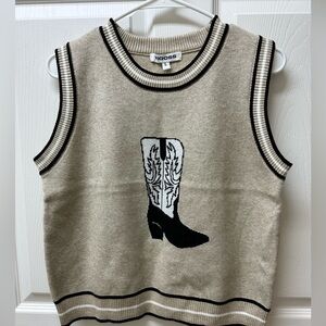 Vigoss Beige Sweater Vest with Boot Motif